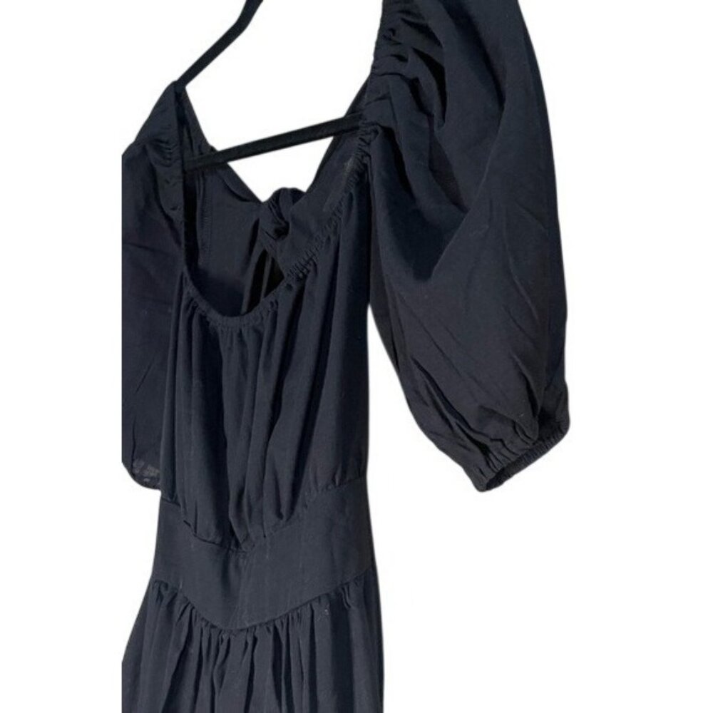 SHEIN Midi Black Backless Cut Out Puff Sleeve Self Tie Smocked Waist Scoop Neck - Picture 5 of 15